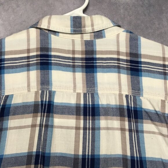 Lucky Brand Men Button Up Plaid Shirt size XL Short Sleeve Blue White California - Picture 7 of 15